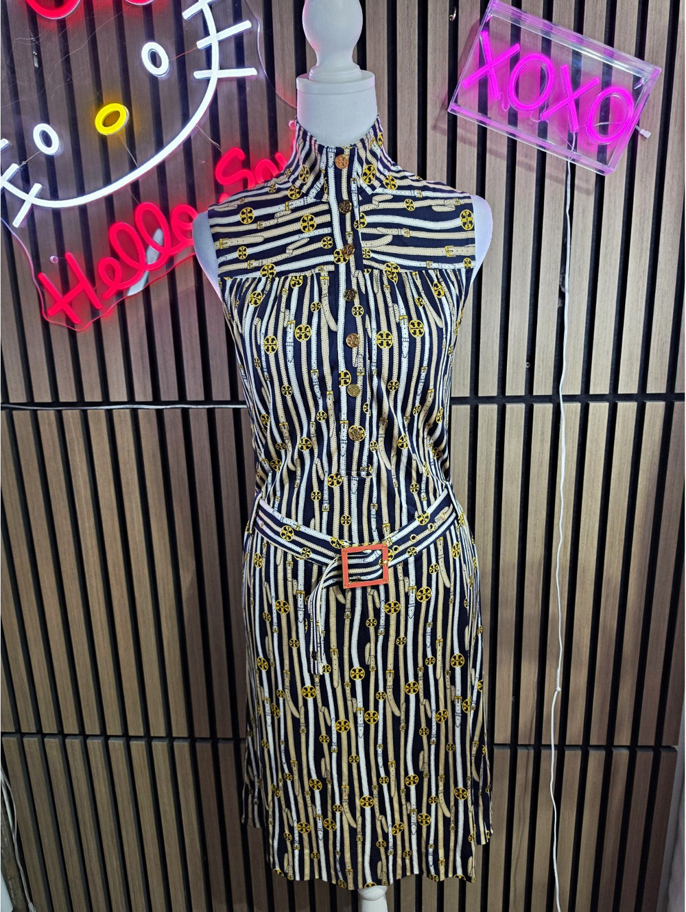 Tory Burch Silk Striped Shirt Dress XS Sleeveless Button Front Belted Midi